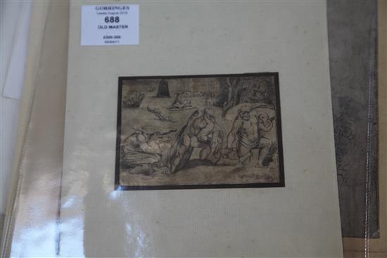 Old Master Assorted works including After Salvator Rosa, Rubens and Rembrandt largest 28.5 x 19in., unframed